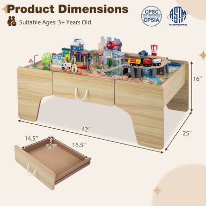 110-Piece Wooden Train Table for Toddlers 3+ Years Old