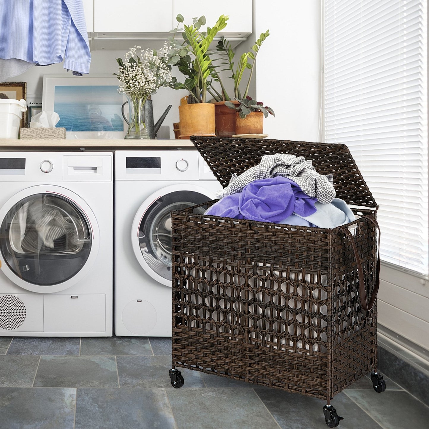 110L 2-Section Laundry Hamper with 2 Removable and Washable Liner Bags-Black