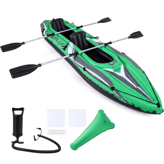 11.5 Feet Inflatable Kayak 2 Person Heavy Duty with Aluminum Paddles-Green