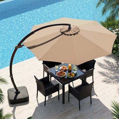 11 ft beige cantilever patio umbrella with base, 360° rotation, and tilt adjustment for outdoor shade by Wilsons Home Store