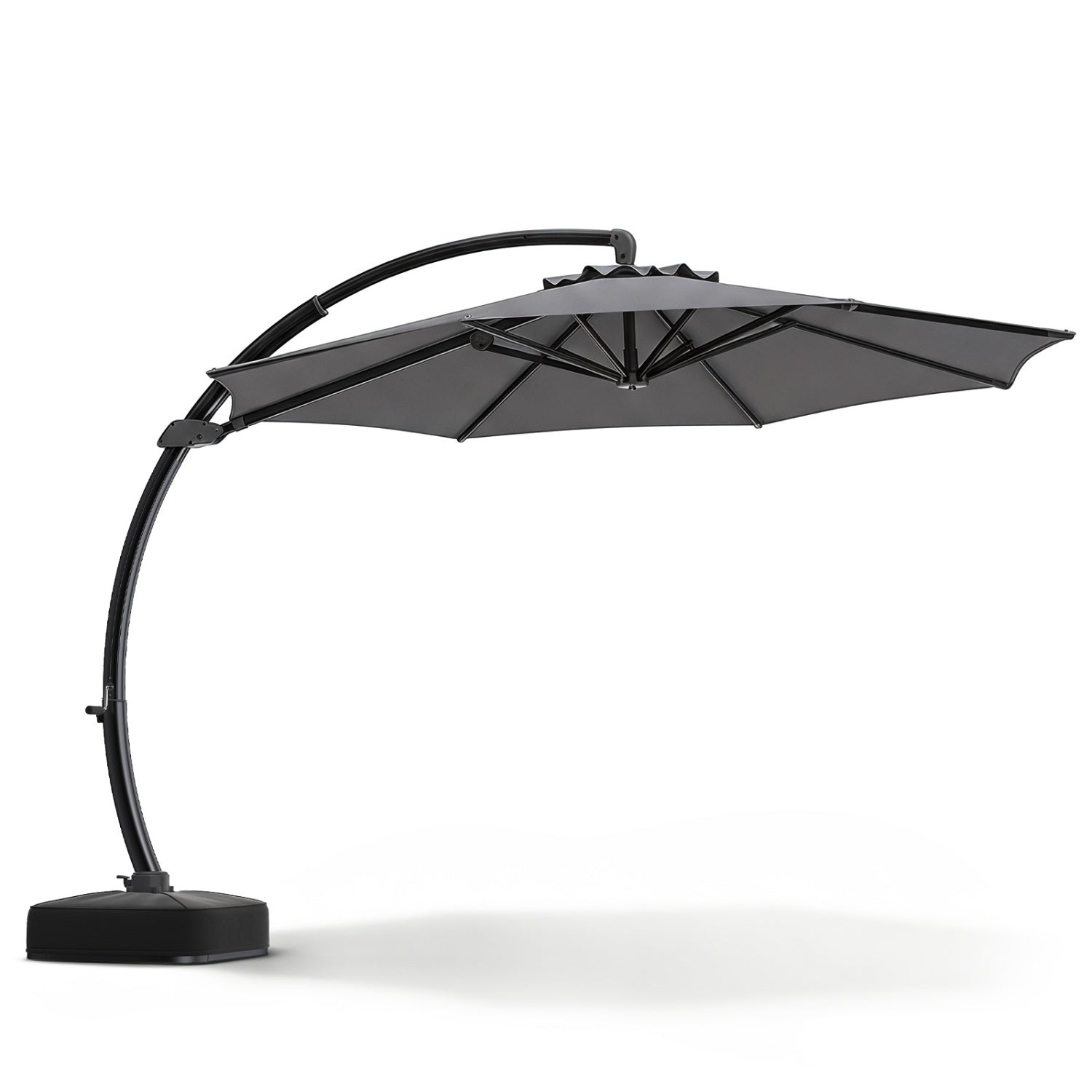 Beige 11 ft cantilever patio umbrella with base, 360° rotation, and tilt adjustment for outdoor shade by Wilsons Home Store