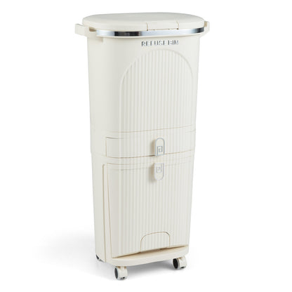11 Gallon 3-Layer Kitchen Trash Can with Lid and 2 Removable Buckets-Beige