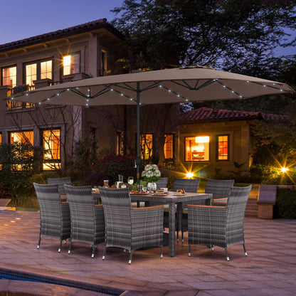 11 Pieces Patio Dining Set with 15 Feet Double-Sided Patio Umbrella Base Included-Beige