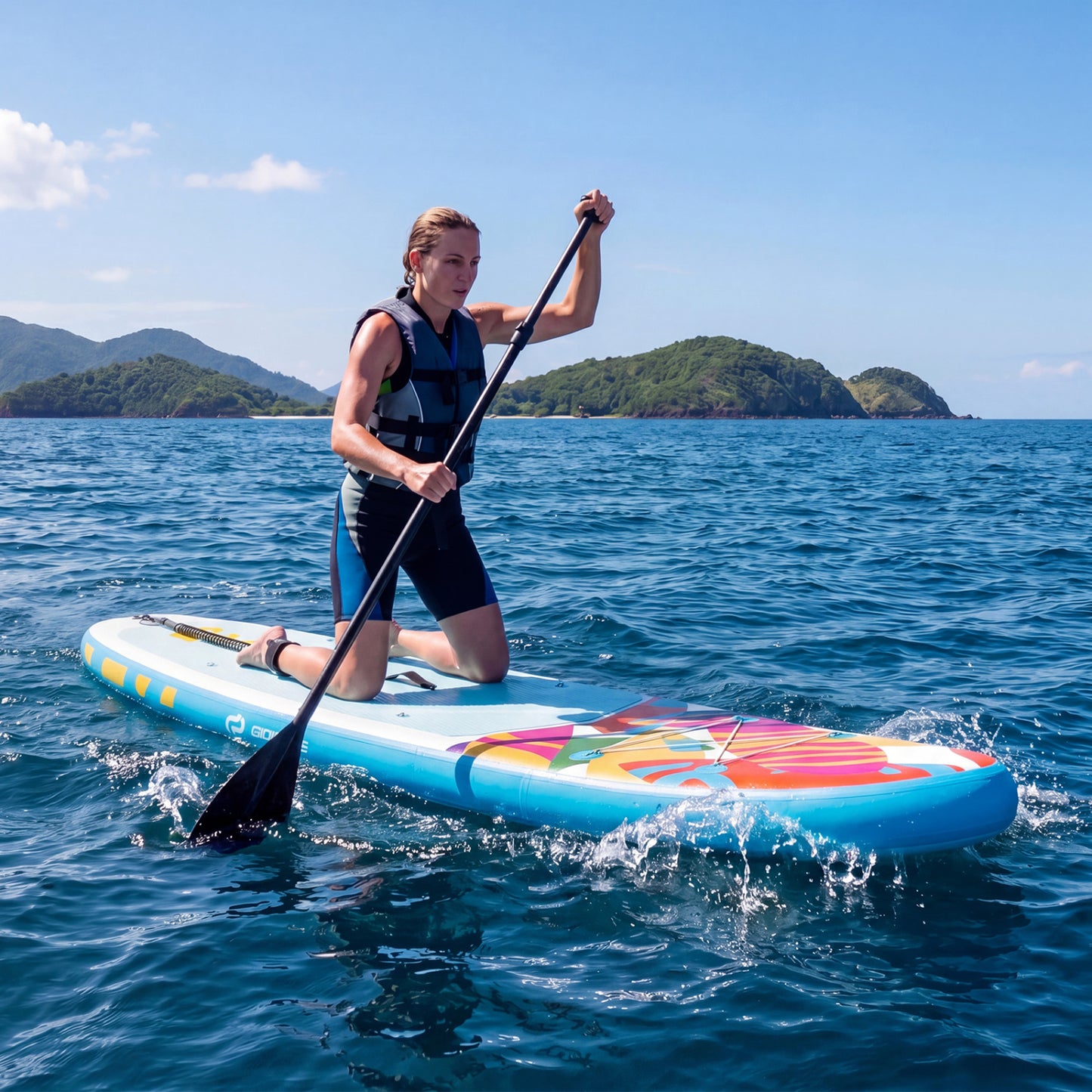 11' Wide Inflatable Stand Up Paddle Board with Backpack for All Skill Levels-Blue