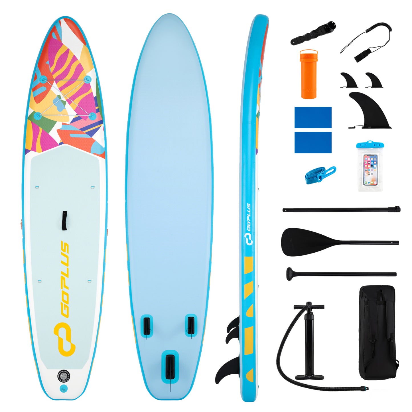 11' Wide Inflatable Stand Up Paddle Board with Backpack for All Skill Levels-Blue