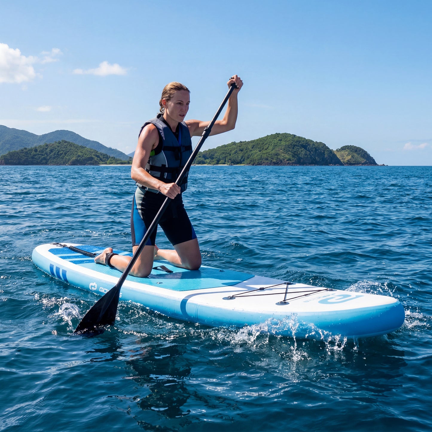 11' Wide Inflatable Stand Up Paddle Board with Backpack for All Skill Levels-Blue