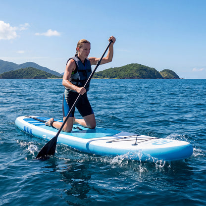 11' Wide Inflatable Stand Up Paddle Board with Backpack for All Skill Levels-Blue