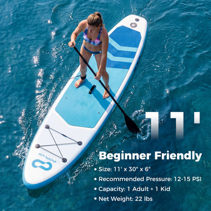 11' Wide Inflatable Stand Up Paddle Board with Backpack for All Skill Levels-Blue