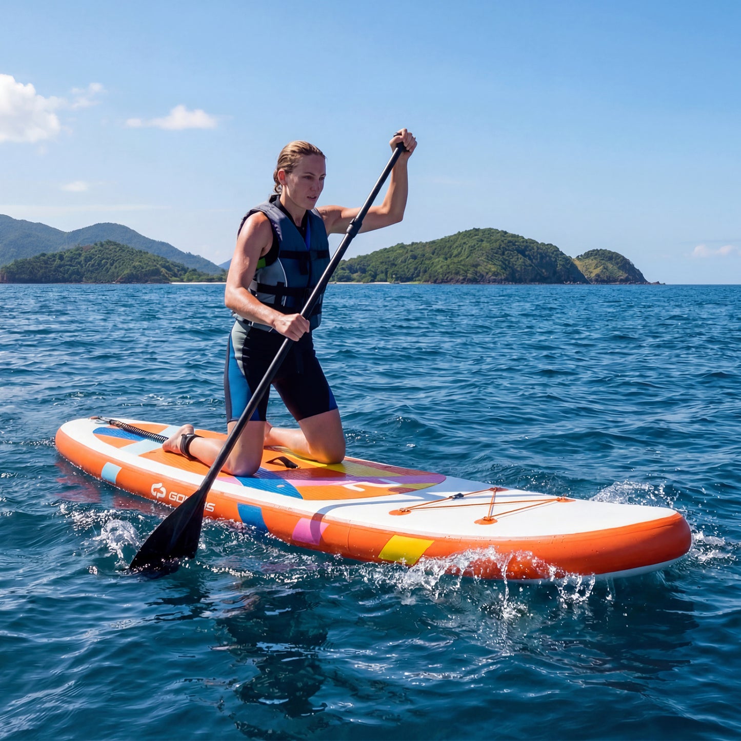 11' Wide Inflatable Stand Up Paddle Board with Backpack for All Skill Levels-Blue