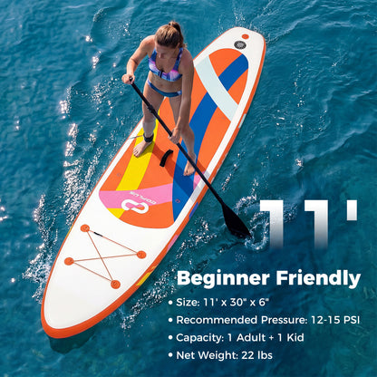 11' Wide Inflatable Stand Up Paddle Board with Backpack for All Skill Levels-Blue