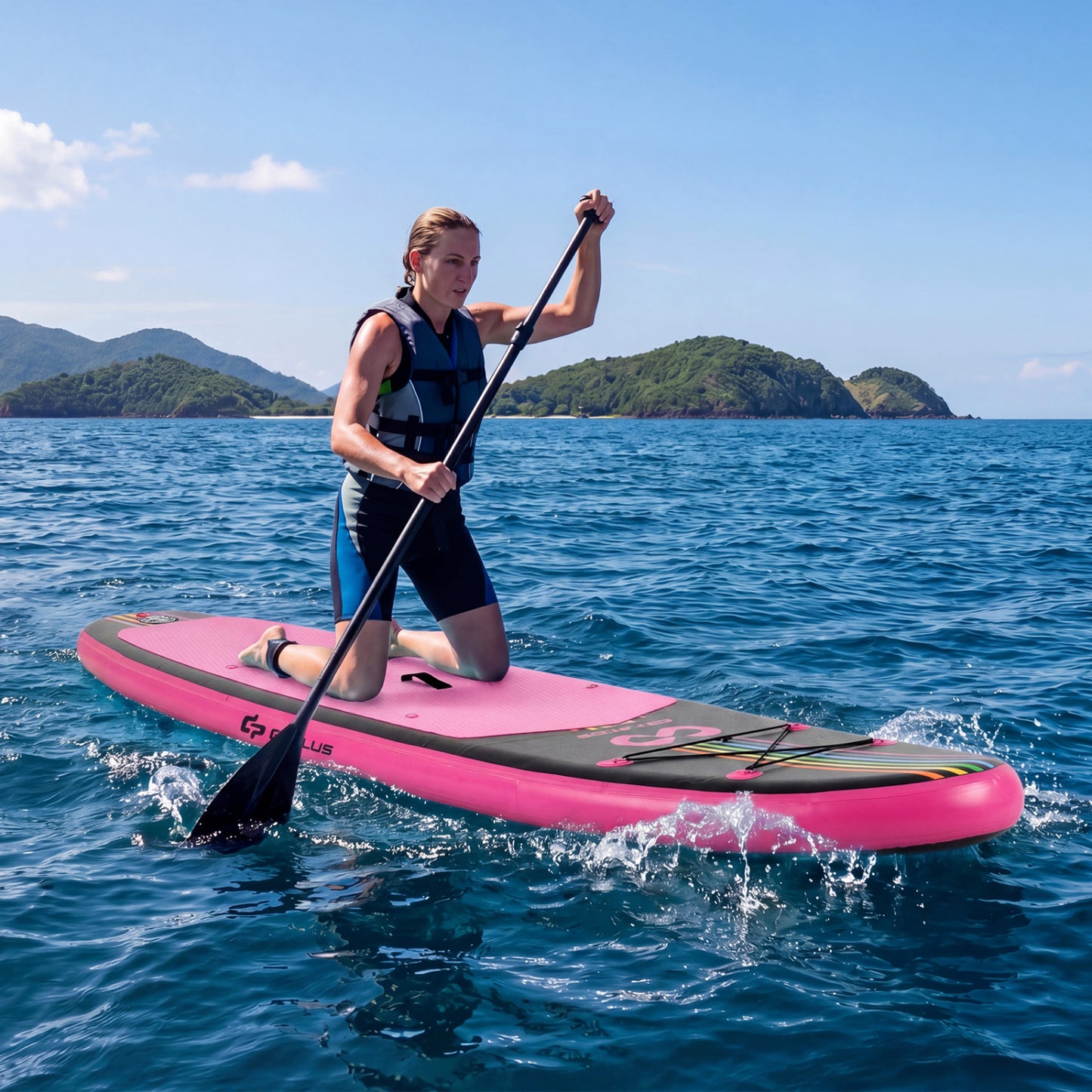 11' Wide Inflatable Stand Up Paddle Board with Backpack for All Skill Levels-Blue
