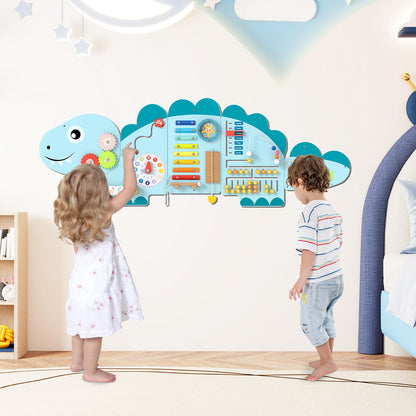 11-in-1 Dinosaur Activity Wall Busy Board Panels for Toddlers Education and Early Development-Blue