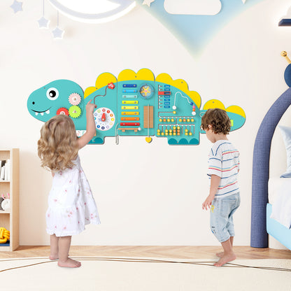 11-in-1 Dinosaur Activity Wall Busy Board Panels for Toddlers Education and Early Development-Blue