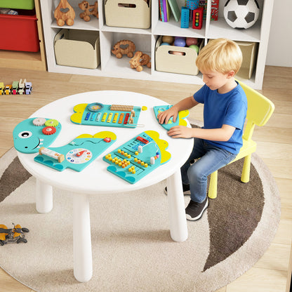 11-in-1 Dinosaur Activity Wall Busy Board Panels for Toddlers Education and Early Development-Blue