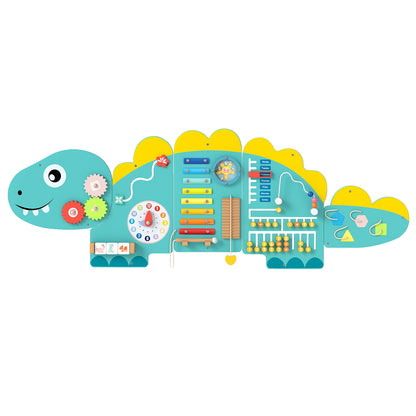 11-in-1 Dinosaur Activity Wall Busy Board Panels for Toddlers Education and Early Development-Blue