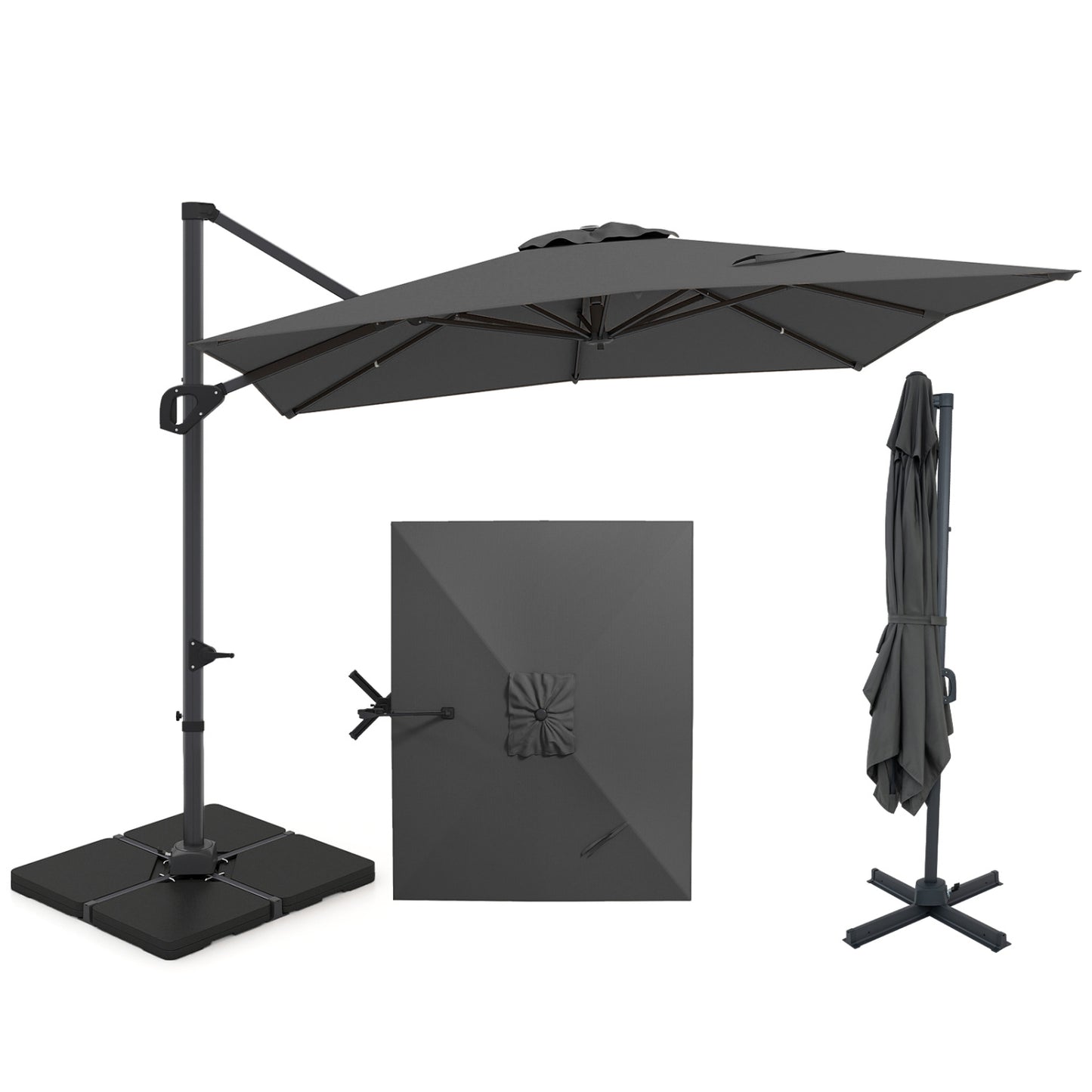 Beige 11 x 9 ft aluminum outdoor offset hanging umbrella with sturdy base, ideal for patio shading by Wilsons Home Store.