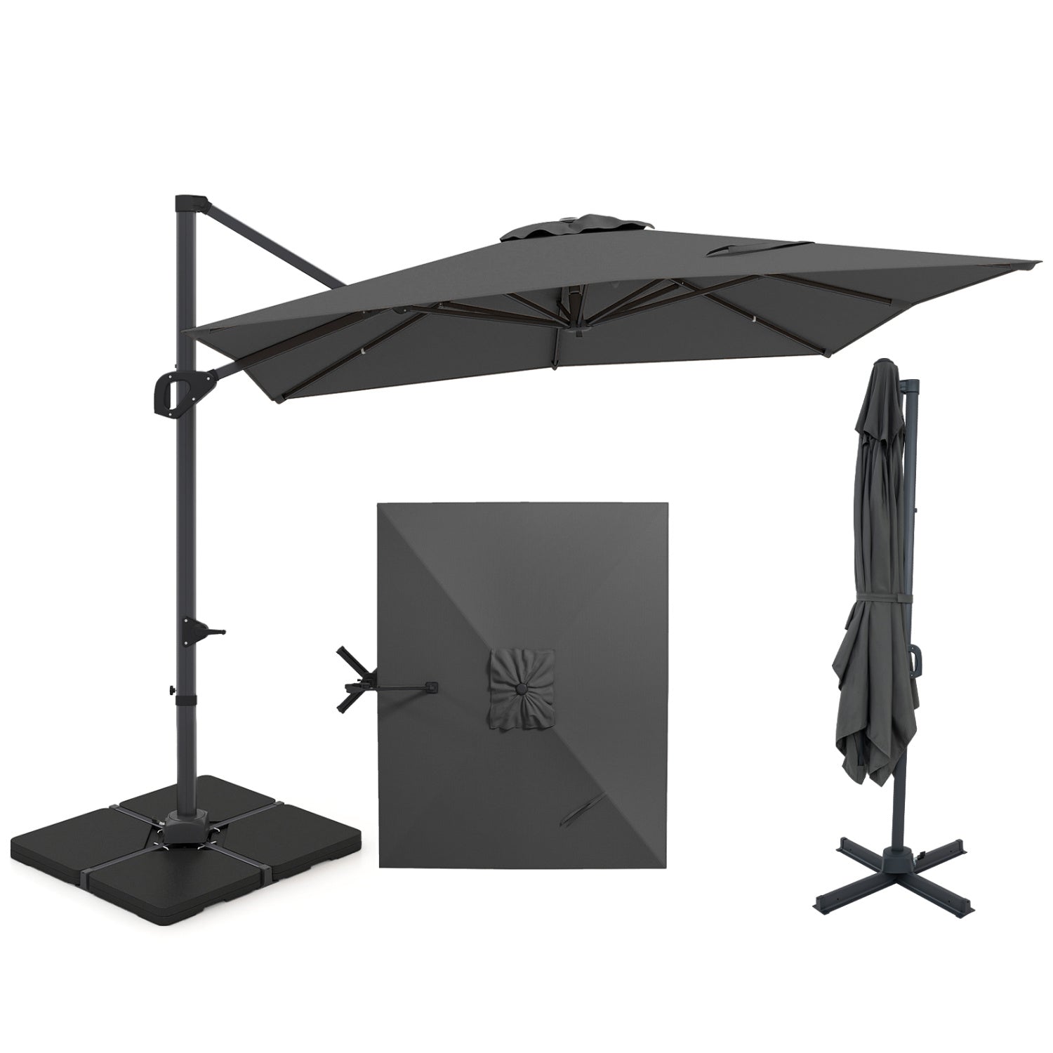 Beige 11 x 9 ft aluminum outdoor offset hanging umbrella with sturdy base, ideal for patio shading by Wilsons Home Store.