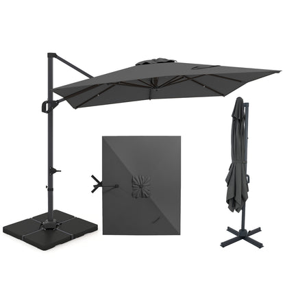 Beige 11 x 9 ft aluminum outdoor offset hanging umbrella with sturdy base, ideal for patio shading by Wilsons Home Store.