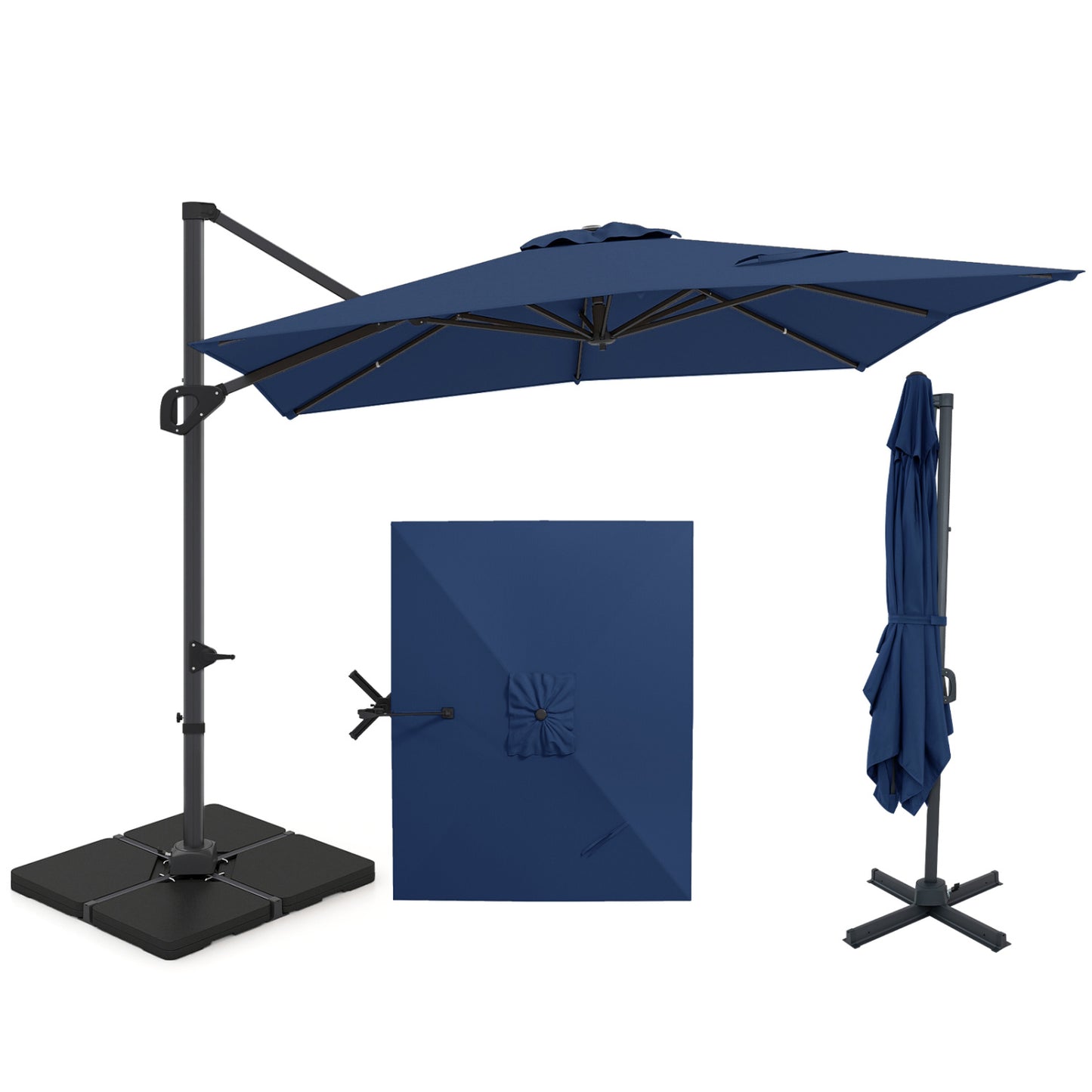 Beige 11 x 9 ft aluminum outdoor umbrella with offset hanging design and 220 lbs base for patio shade by Wilsons Home Store