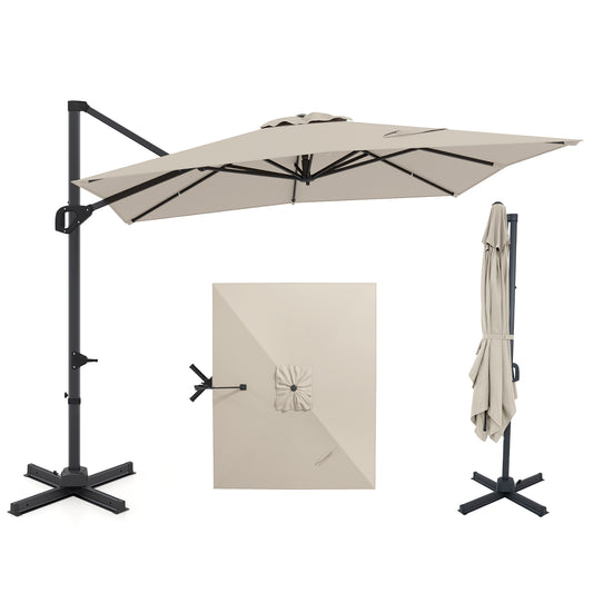 11 x 9 FT Cantilever Patio Umbrella with 360° Rotation and Easy Tilt Adjustment-Beige