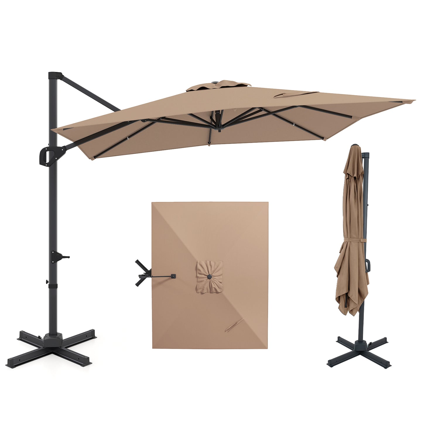 11 x 9 FT Cantilever Patio Umbrella with 360° Rotation and Easy Tilt Adjustment-Beige