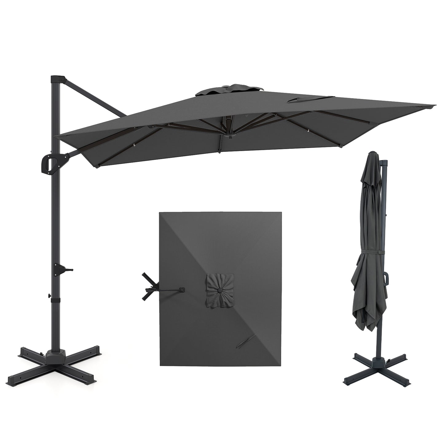 11 x 9 FT Cantilever Patio Umbrella with 360° Rotation and Easy Tilt Adjustment-Beige