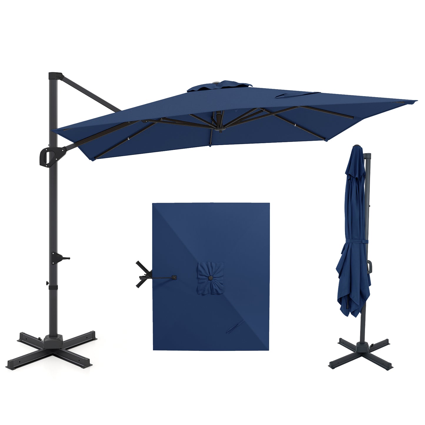 11 x 9 FT Cantilever Patio Umbrella with 360° Rotation and Easy Tilt Adjustment-Beige