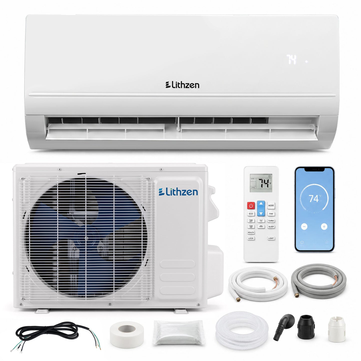 Lithzen 12000 BTU 115V 17 SEER2 Mini Split Air Conditioner and Heater WiFi Enabled