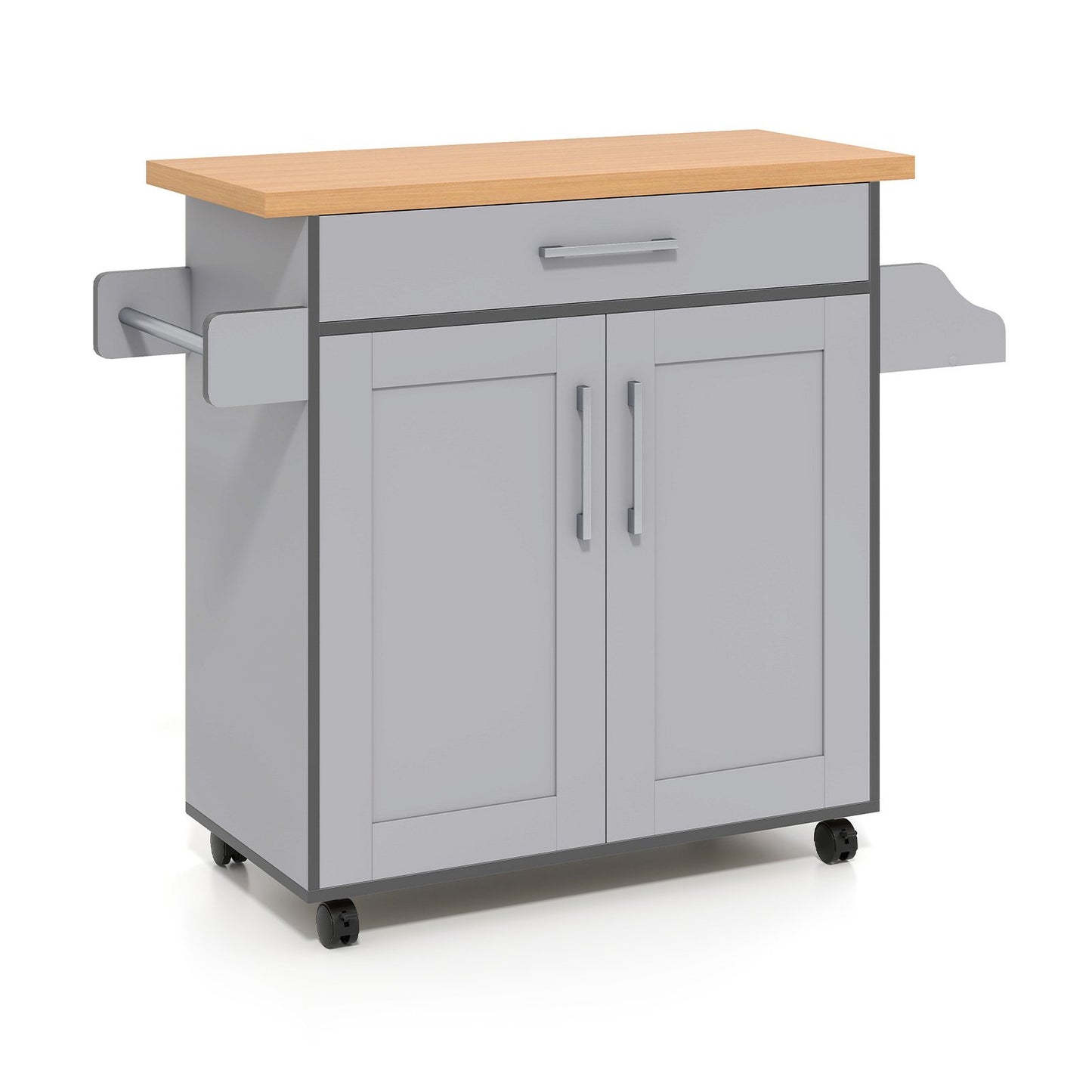 Rolling Kitchen Island Cart with Towel and Spice Rack-Black