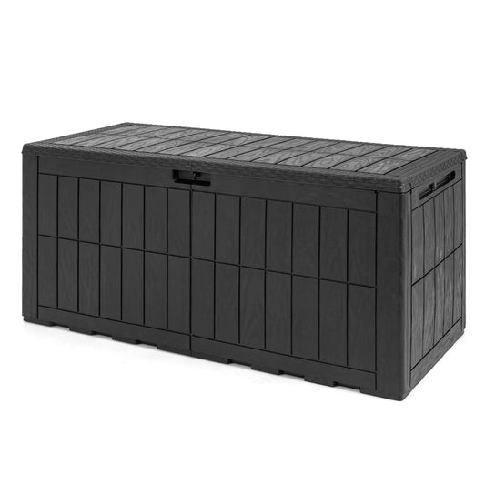 120 Gal Outdoor Deck Box with Lid and Handles for Garden Tools-Black