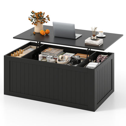 120 cm Lift Top Coffee Table with Barn Sliding Doors Cabinets Hidden and Open Compartments-Black