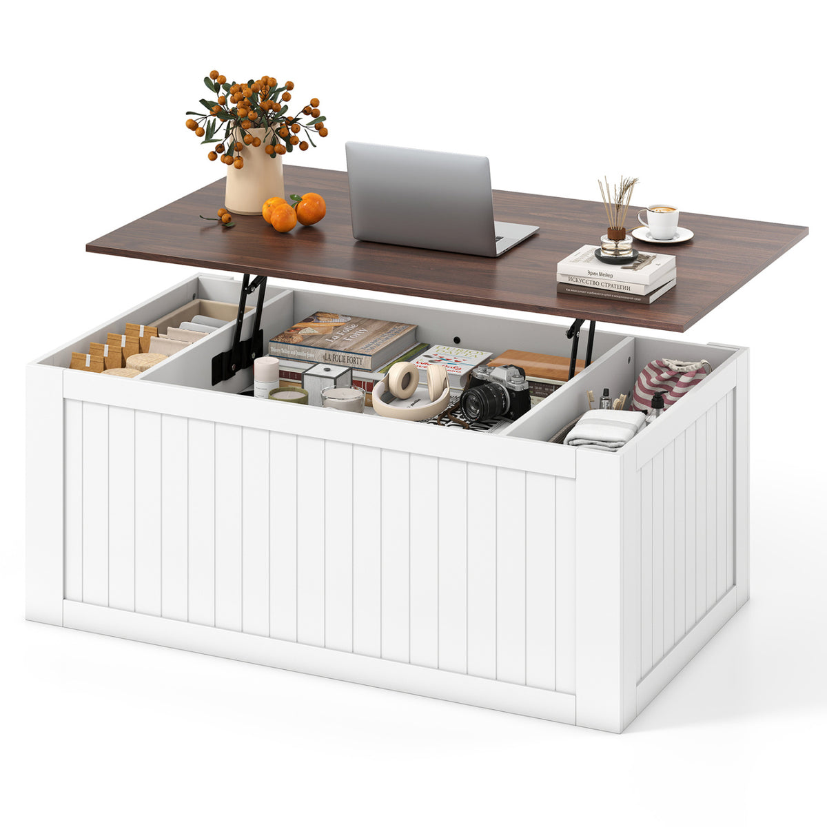 120 cm Lift Top Coffee Table with Barn Sliding Doors Cabinets Hidden and Open Compartments-Black