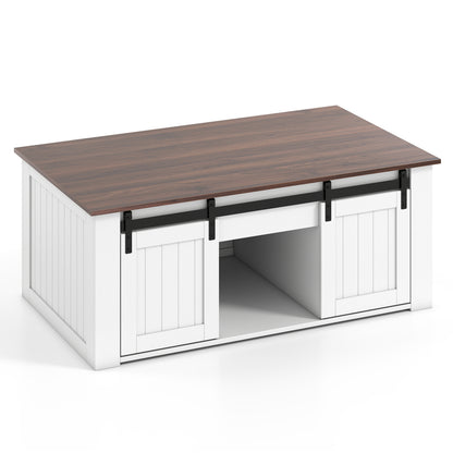 120 cm Lift Top Coffee Table with Barn Sliding Doors Cabinets Hidden and Open Compartments-Black