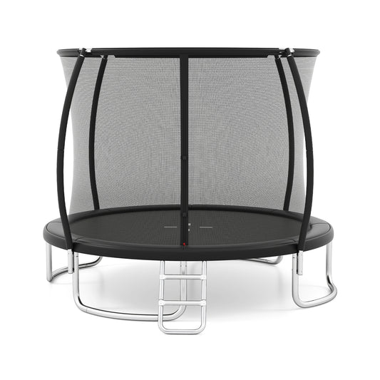 12FT Outdoor Trampoline Heavy-Duty Recreational Trampoline with Safety Enclosure Net-Black