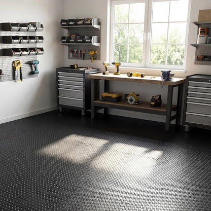 Black 12-tile 1/2-inch puzzle exercise floor mats for yoga and fitness, designed for durable, cushioned workout surface.