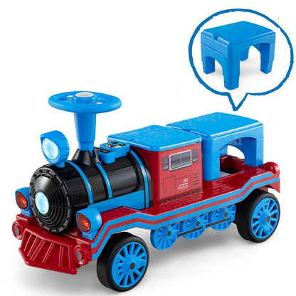 12V 2-Seater Ride on Toy with Train Whistle and Removable Chair-Blue