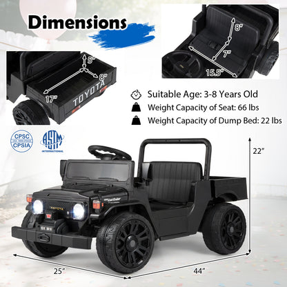 12V Electric Ride On Truck with Dump Bed and Music Licensed Toyota-Black
