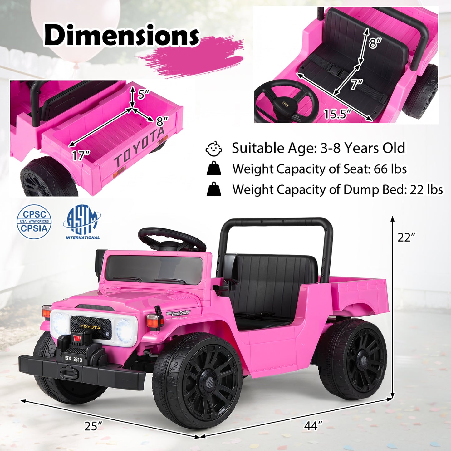 12V Electric Ride On Truck with Dump Bed and Music Licensed Toyota-Black