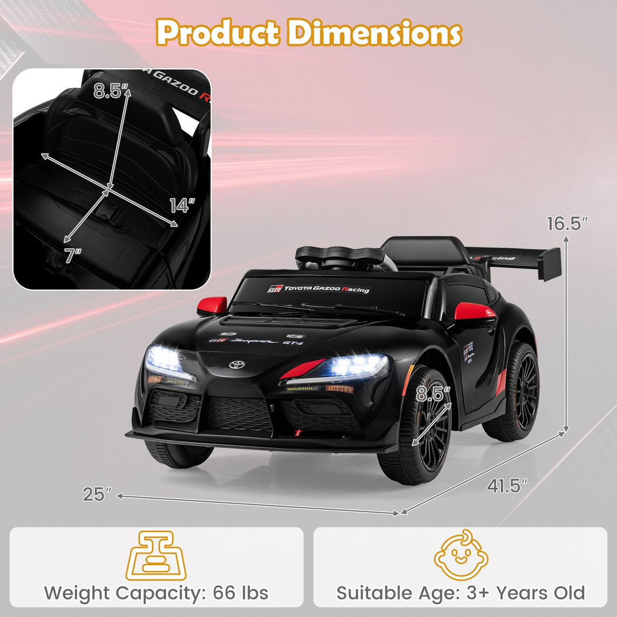 12V Kids Electric Car with Parent Remote Control and Msuic Licensed Toyota-Black