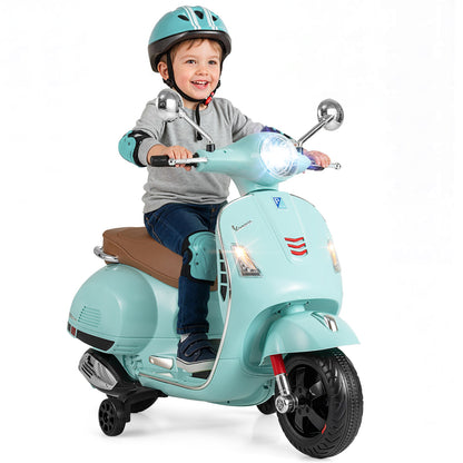 12V Kids Electric Motorcycle Licensed VESPA with Music and Training Wheels-Green