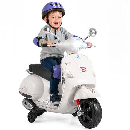 12V Kids Electric Motorcycle Licensed VESPA with Music and Training Wheels-Green
