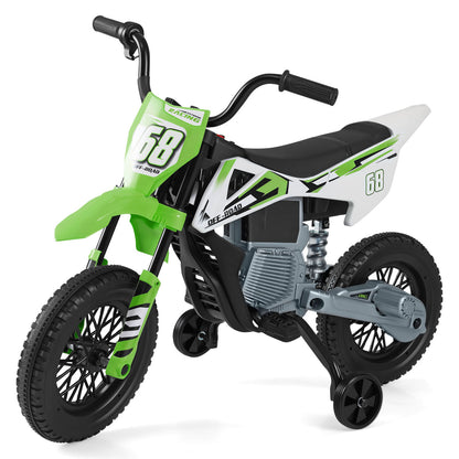 12V Kids Electric Motorcycle with Detachable Training Wheels and Music-Green