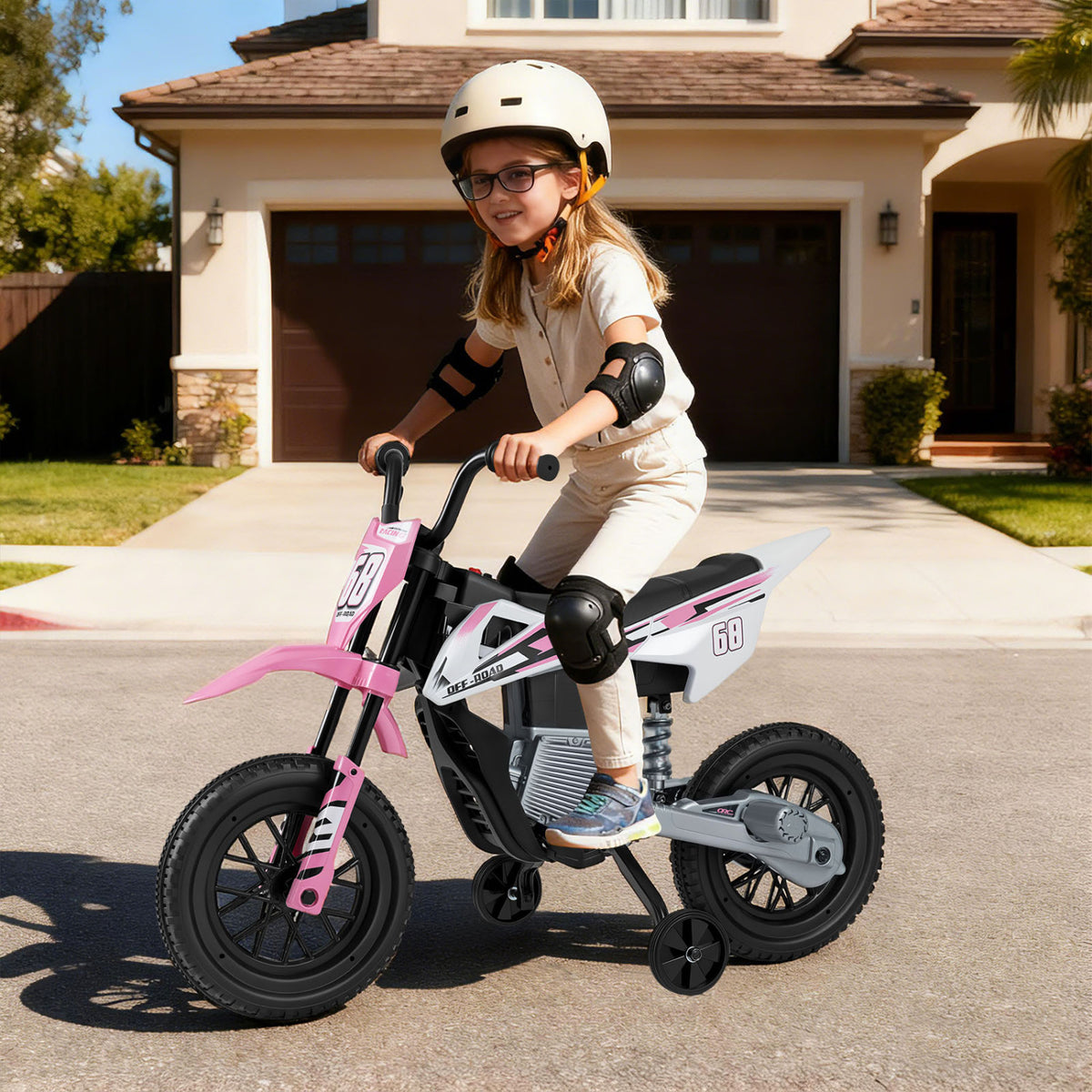 12V Kids Electric Motorcycle with Detachable Training Wheels and Music-Green