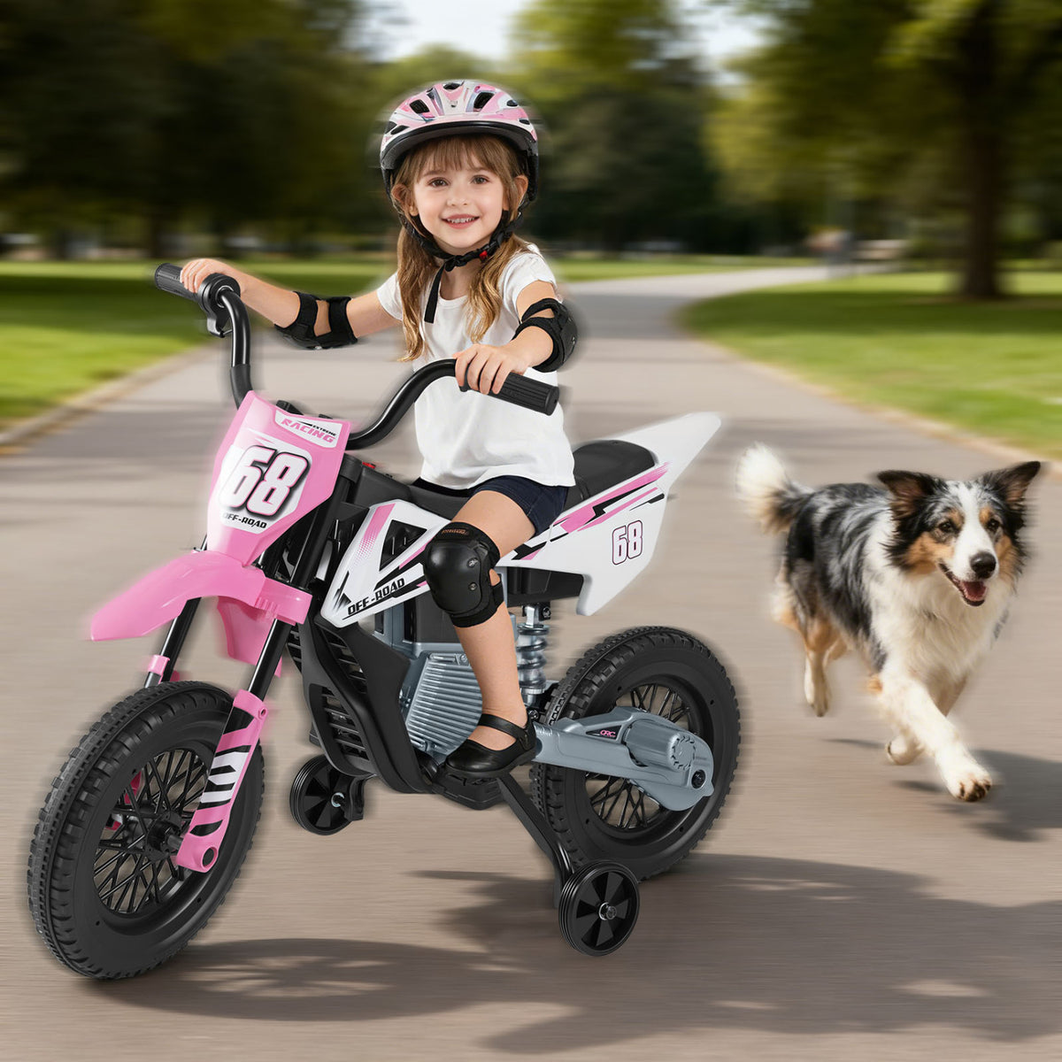 12V Kids Electric Motorcycle with Detachable Training Wheels and Music-Green