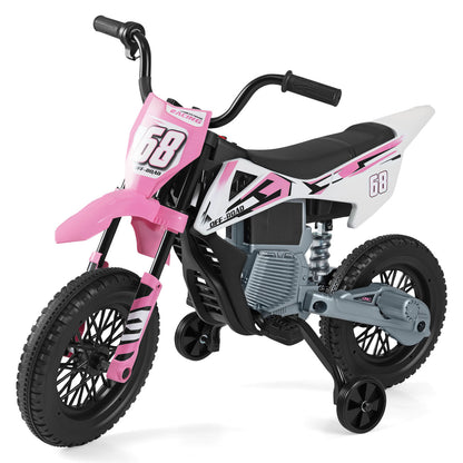 12V Kids Electric Motorcycle with Detachable Training Wheels and Music-Green