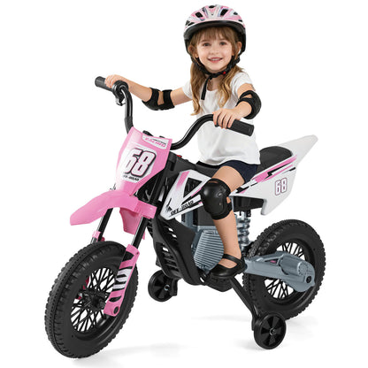 12V Kids Electric Motorcycle with Detachable Training Wheels and Music-Green