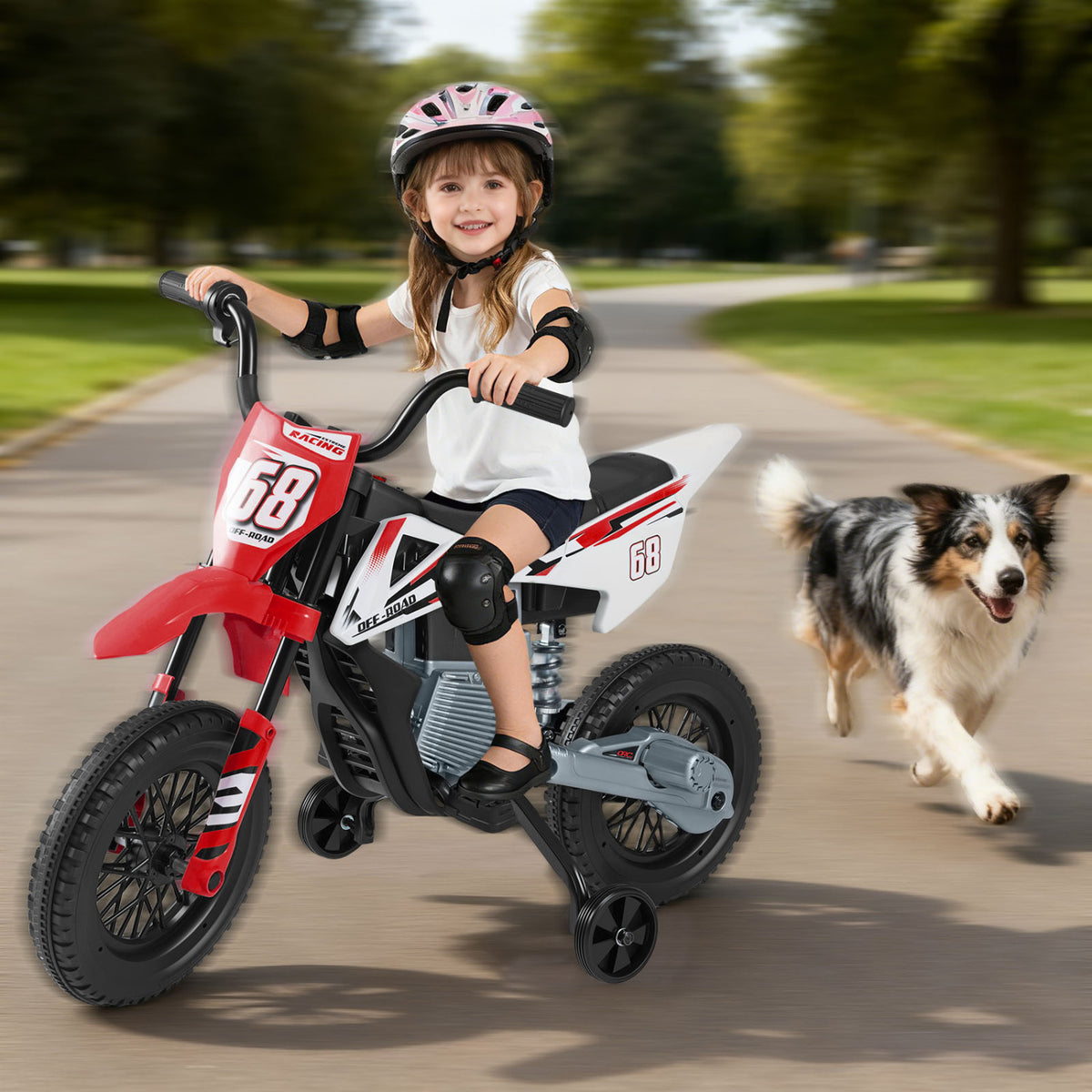 12V Kids Electric Motorcycle with Detachable Training Wheels and Music-Green