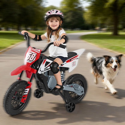 12V Kids Electric Motorcycle with Detachable Training Wheels and Music-Green