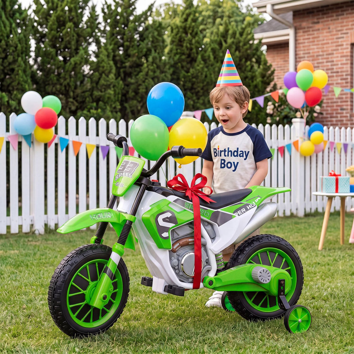 12V Kids Motorcycle with Training Wheels and Spring Suspension-Navy
