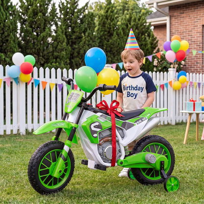 12V Kids Motorcycle with Training Wheels and Spring Suspension-Navy